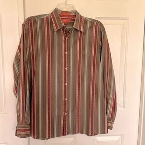 Faconnable Button Up Men’s Shirt. Vertical Striped Multicolor. Size Large